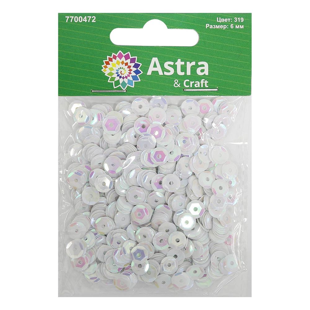 Пайетки граненые 6 мм, упак. 10 гр, Астра, 319 св.-розовый Перламутр, уп.10 шт
