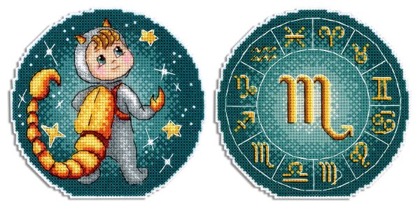 Набор для вышивания нитками МП Студия (Жар-птица), Знаки зодиака. Скорпион 12х12 см