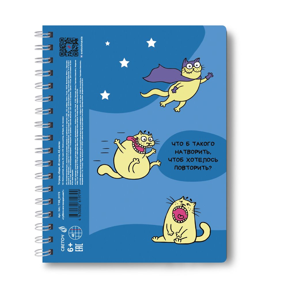 Тетрадь-перевертыш ученическая общая, A5 48 л. на гребне 65 г/м², белизна 100 %, 8 шт, клетка, 01178 Суббота или понедельник?, Светоч Т109