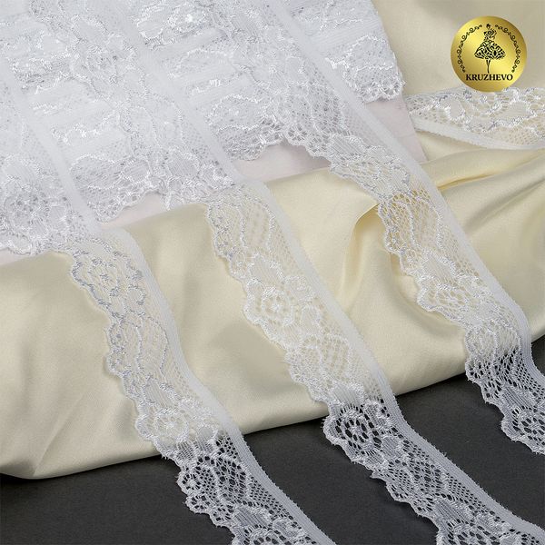 Кружево эластичное (стрейч) 30 мм, L839, цв.01 белый уп.50м, Kruzhevo