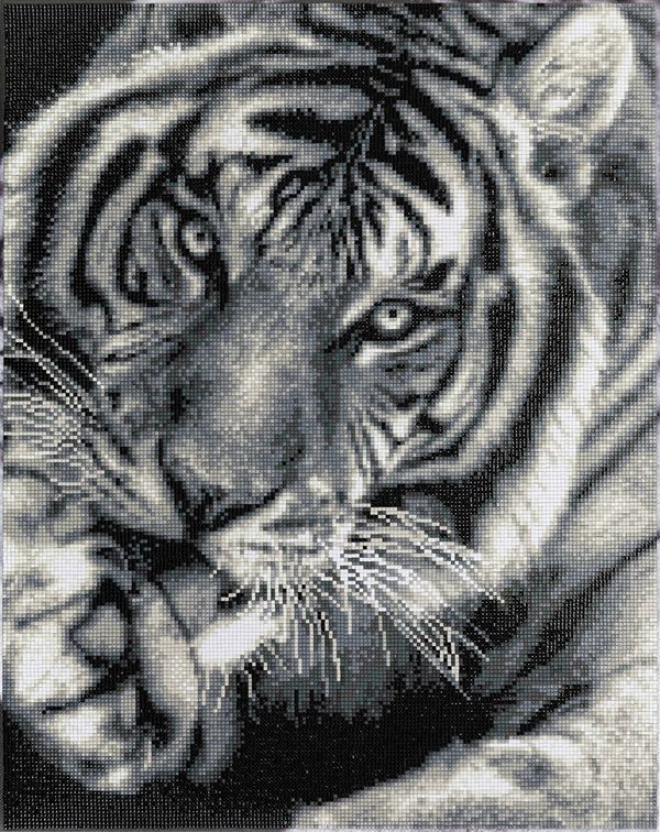 Алмазная (кристальная) мозаика Фрея, на подрамнике Черно-белый тигр, 40х50 см