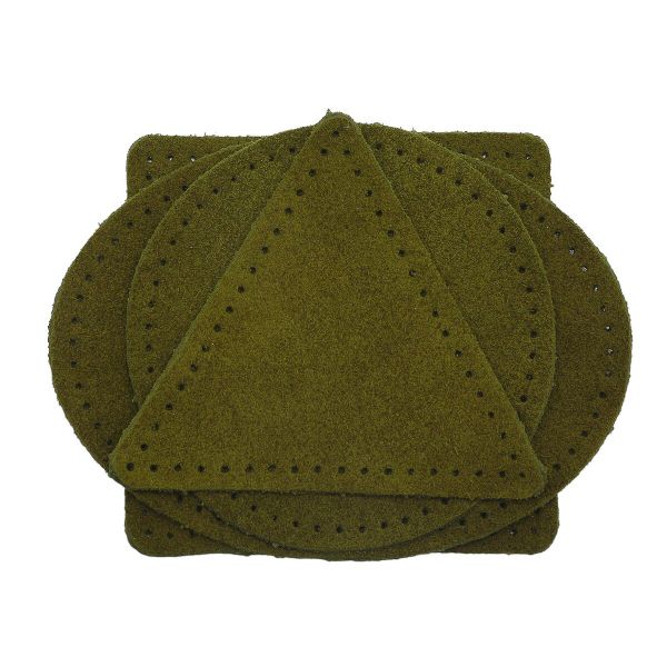 Набор заплаток пришивных из замши, круг, квадрат, треугольник, овал 8см, с перфорацией, 4 шт (33 хаки), 59743