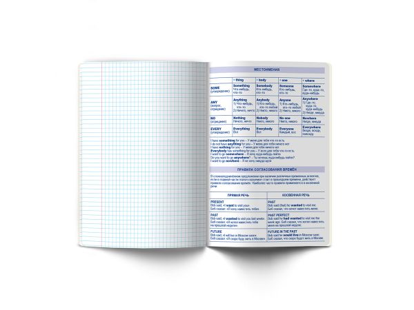 Тетрадь со справочным материалом ПреКрасная, матовая ламинация + выборочный лак, A5+ 48 л. на скобе 65 г/м², белизна 100%, 10 шт, клетка, 000547 Английский язык, Светоч 48ТПСК5_24_2_1