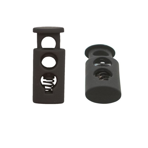 Фиксатор (зажим) для шнура пластик 2 отв., ⌀4.0 мм, 10х23 мм, черная резина, 100 шт