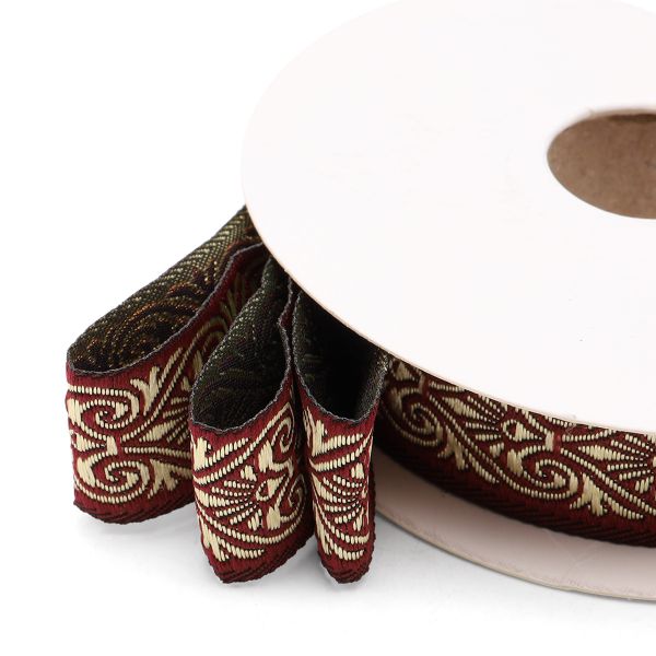 Тесьма декоративная металлизированная Дамаск 22мм, 10 метров, 22071 бордо/золото