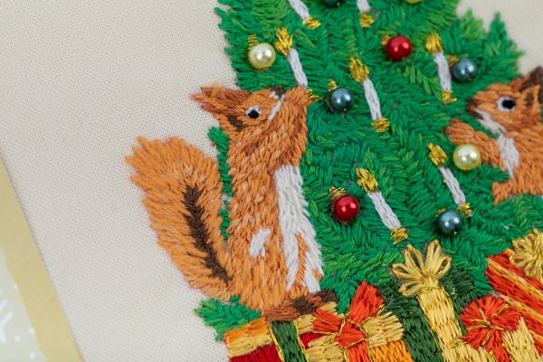 Набор для вышивания нитками Panna, Живая картина Открытка. Бельчата, 9.5х8 см