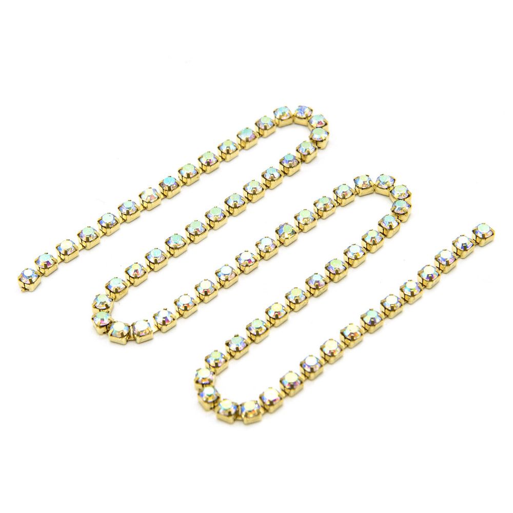 Стразовые цепочки (золото), цвет: белый с AB покрытием, размер 3 мм, 30 см/упак., ЦС002ЗЦ3