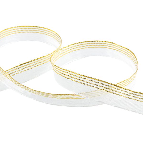Лента капроновая (органза) 15.0 мм / 25 метров, 001 белый/золото, Blitz ORT-15