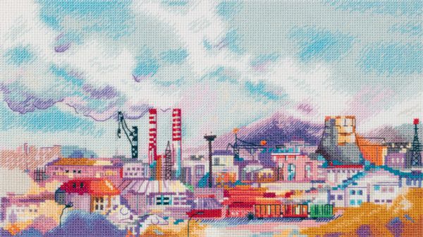 Набор для вышивания нитками Panna, Индустриальный пейзаж, 27х15.5 см