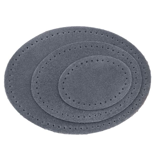 Набор заплаток пришивных из замши, овал 4х5,5см, 6х8,2см, 8х10,9см, с перфорацией, 3 шт (26 серый), 59404