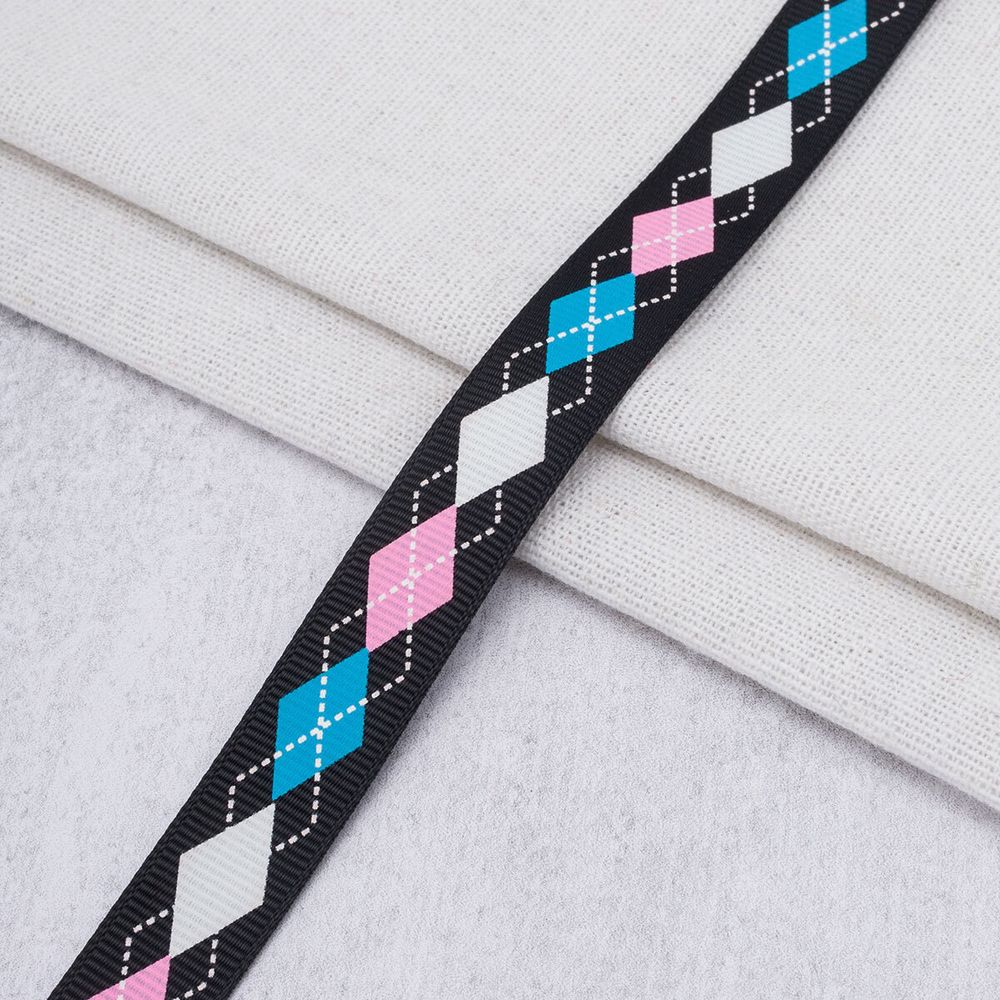 Лента репсовая (в рубчик) с рисунком 15.0 мм / 45.72 метра, ID 15134 цв. черн, 24544