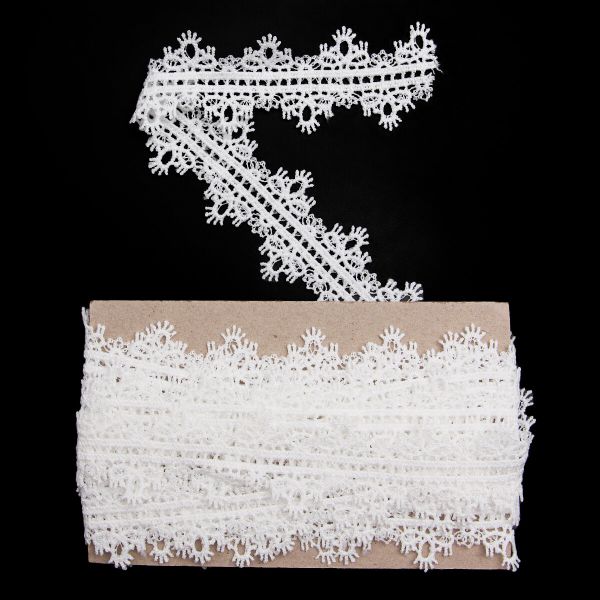 Кружево гипюр (плетёное) 30 мм / 9.14 метров, матовое, C501 белый