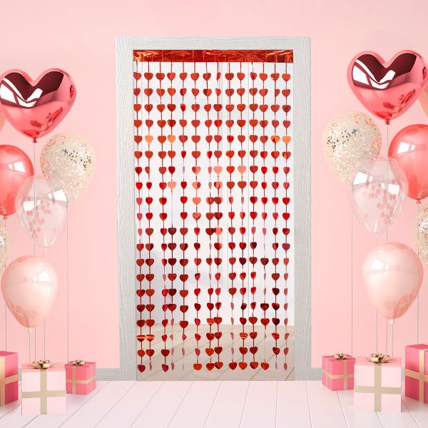Занавес праздничный фигурный 100х200 см, 01-красные сердечки, Boomzee GBZ-08