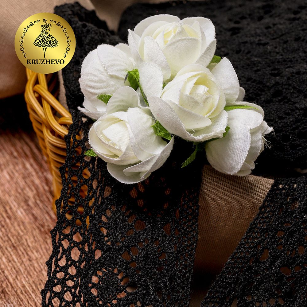 Кружево вязаное (тесьма) 50 мм / 10м, 6368 цв.03 черный, Kruzhevo