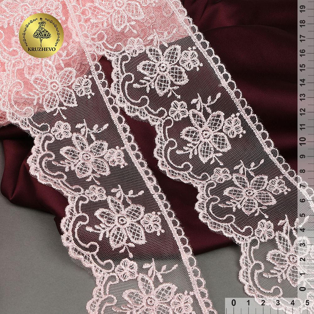 Кружево на сетке 75 мм, 40480, цв.R1815 розовый уп.13.7м, Kruzhevo