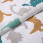 Ткань муслиновая 105 г/м², в нарезке 100х125 см, 17-динозавры, Peppy