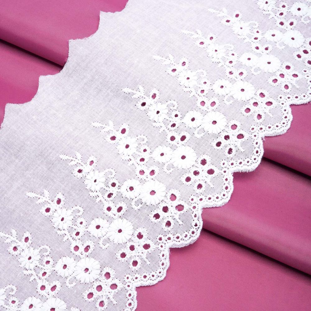 Кружево шитьё х/б 117 мм / 3.4 метра, цвет белоснежный