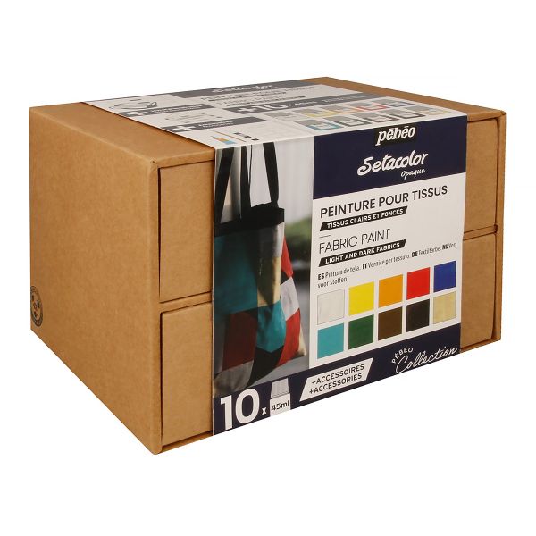 Набор красок Pebeo Setacolor Opaque Коллекция для темных и светлых тканей с аксессуарами 10 цв. 45 мл 758482 2