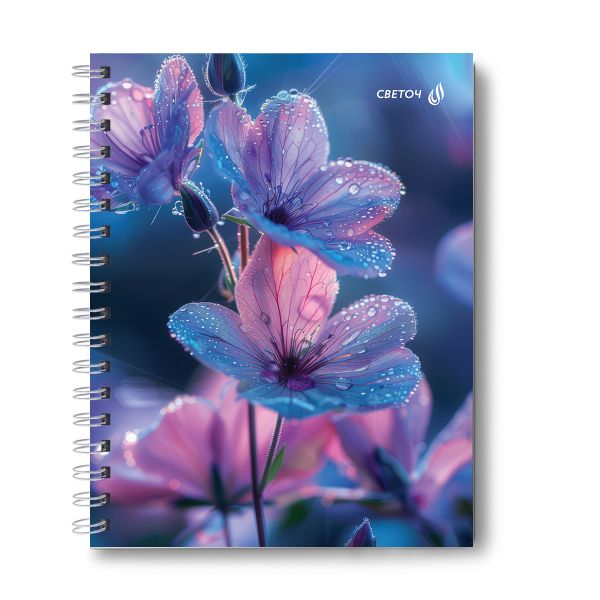 Тетрадь общая с твердой обложкой, глянцевая ламинация A5 120 л. на гребне 65 г/м², белизна 100% 4 шт клетка, 01550 Утренняя роса, Светоч Т206