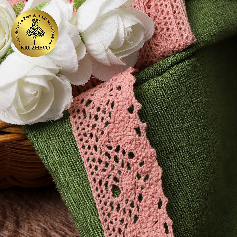 Кружево вязаное (тесьма) 30 мм / 10 метров, цв.32 розовый, Kruzhevo