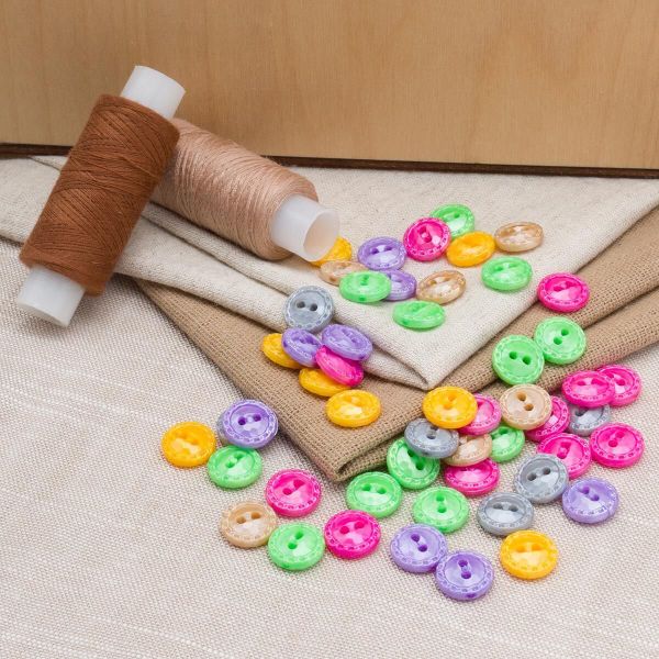 Пуговицы пластиковые 11.5 мм, Цветное ассорти, 6 цветов, набор 52 шт