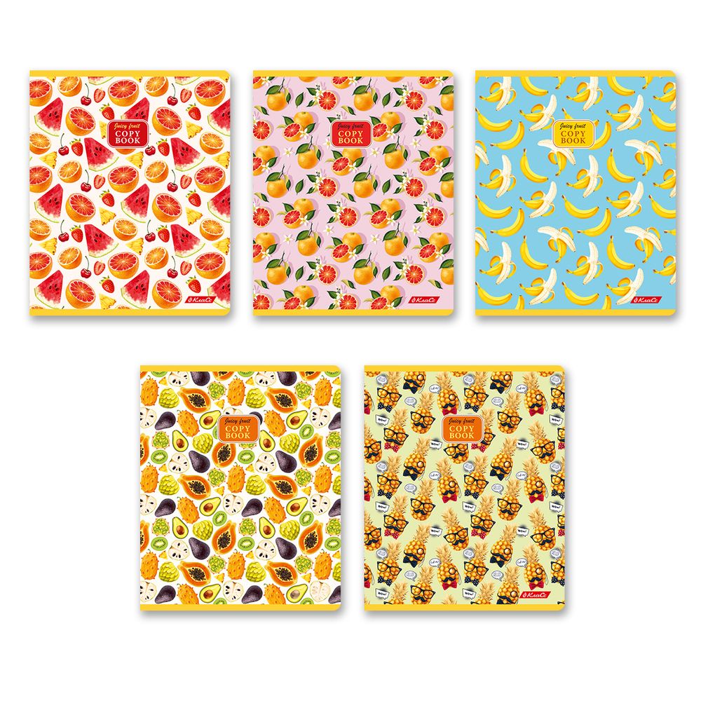 Тетрадь ученическая общая, твин лак, A5+ 60 л. на скобе 65 г/м², белизна 100%, 10 шт, клетка в термоусадочной пленке, 000478 Фруктомания, Светоч 60ТСК5_8_2_1