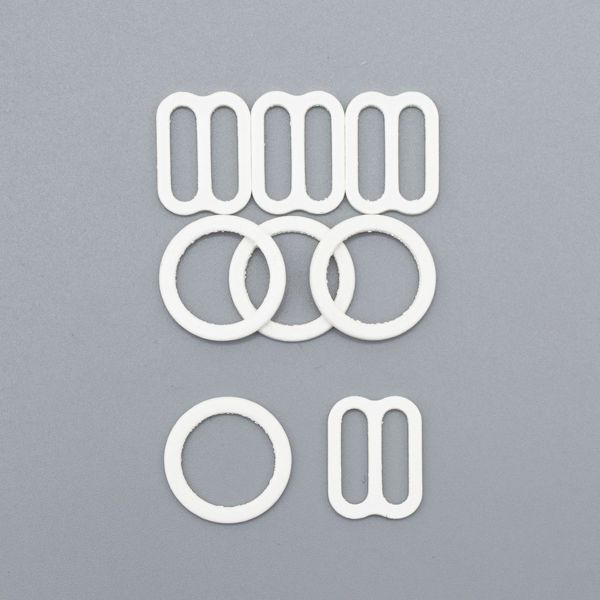 Набор фурнитуры для бюстгальтера металл (кольца ⌀10 мм + регуляторы 10 мм по 4 шт), 004 пр.белый, 28785