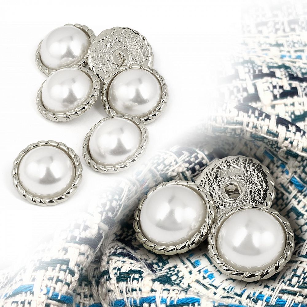 Пуговицы на ножке металлические 36L=23мм, С-MP30 цв.серебро/перламутр, 10 шт