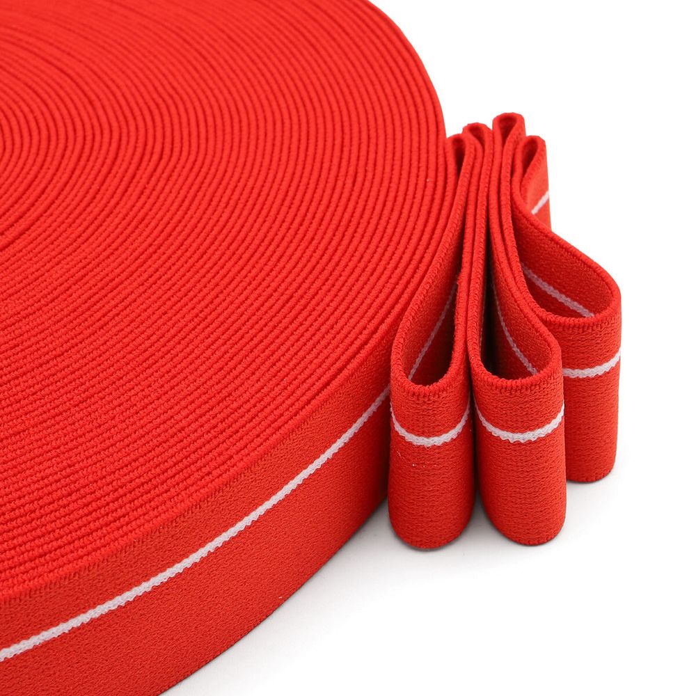 Резинка для мужских трусов и боксеров 35.0 мм / 25 метров, тканая мягкая, 24 г/м, красный/белый полоса