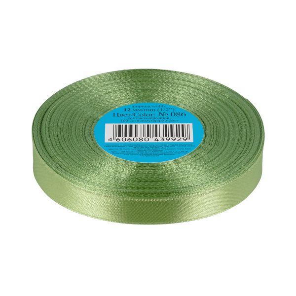 Лента атласная 1-сторонняя 12.0 мм / 33±2 метра, 086 серо-зеленый, Gamma