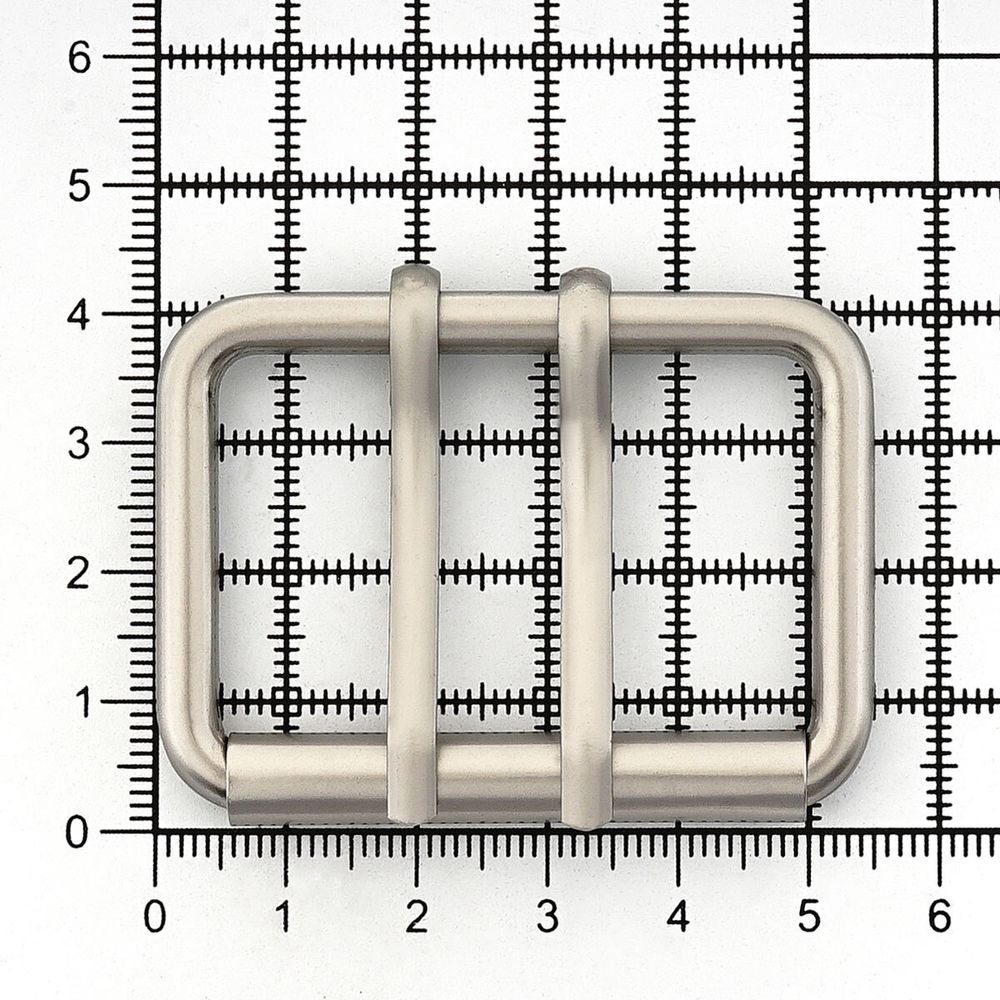 Пряжка прямоугольная 45 мм, с двумя язычками, металл (Nickel Серебро (никель) матовое), МТ_1864, 6 шт