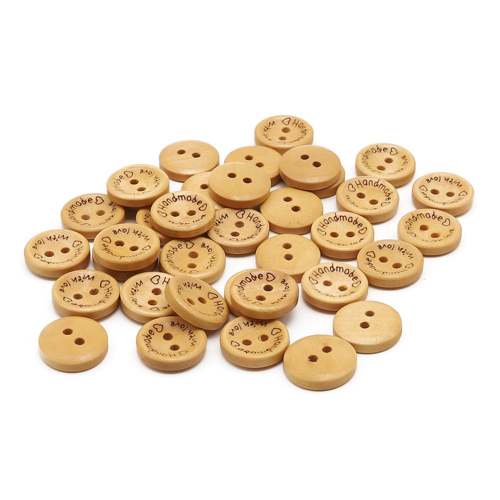 Пуговицы на 2 прокола Handmade with love 24L (15мм), дерево (Milk (молочный)), W22, 36 шт
