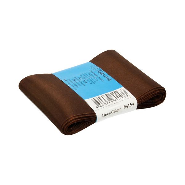 Лента атласная 1-сторонняя 75.0 мм / 5 шт по 5.4 метра, №154 т.коричневый, Gamma AL-75P