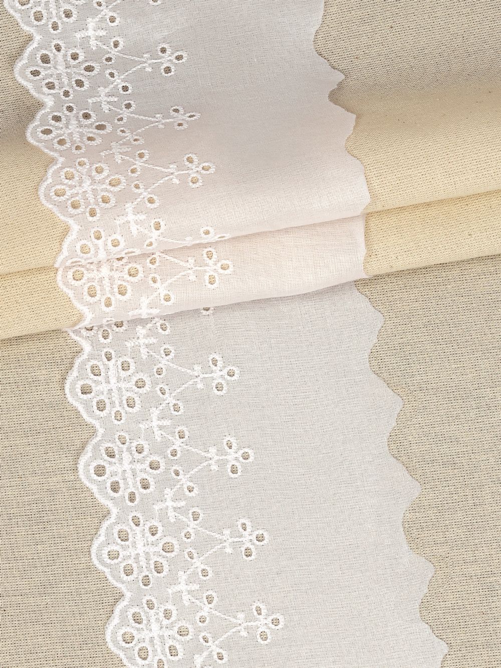 Кружево шитьё 100 мм / 2.7 метра, хлопок, TBY.0182, 01 белый