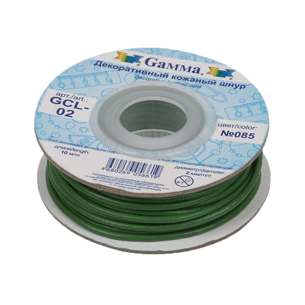 Шнур кожаный 2 мм, 10 м, 085 зеленый, Gamma GCL-02