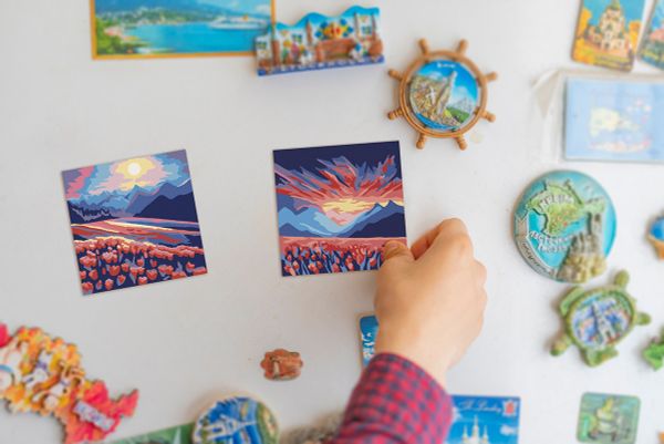 Картина по номерам Фрея PNBM-010, Цветочные поля, (на магните) 9х9 см