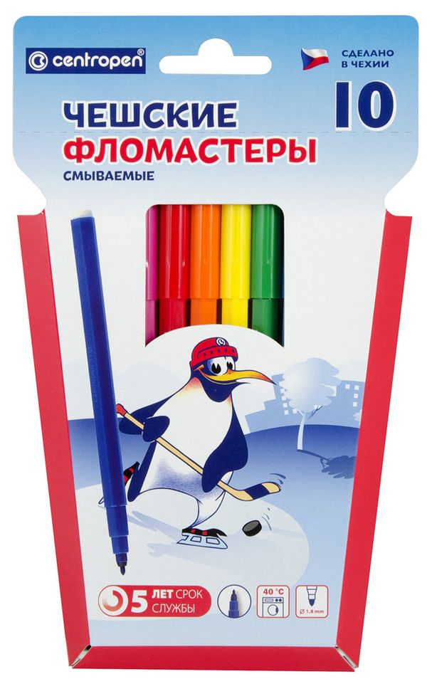Набор цветных фломастеров Washable TP РА, 10 цв, Centropen 7790/10 РА