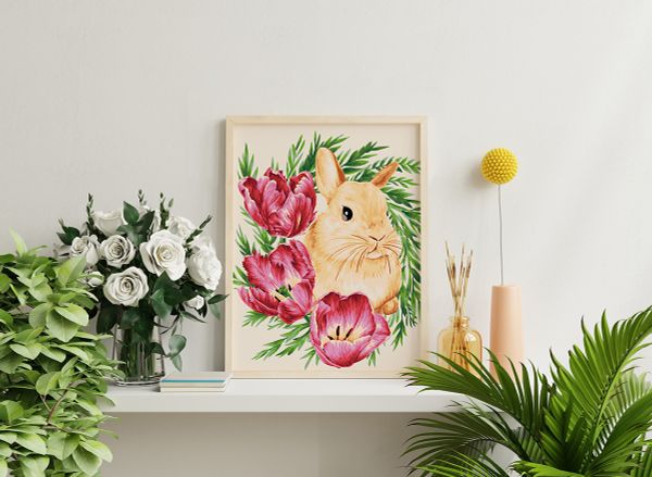 Картина по номерам Фрея, Кролик в тюльпанах, 40х30 см