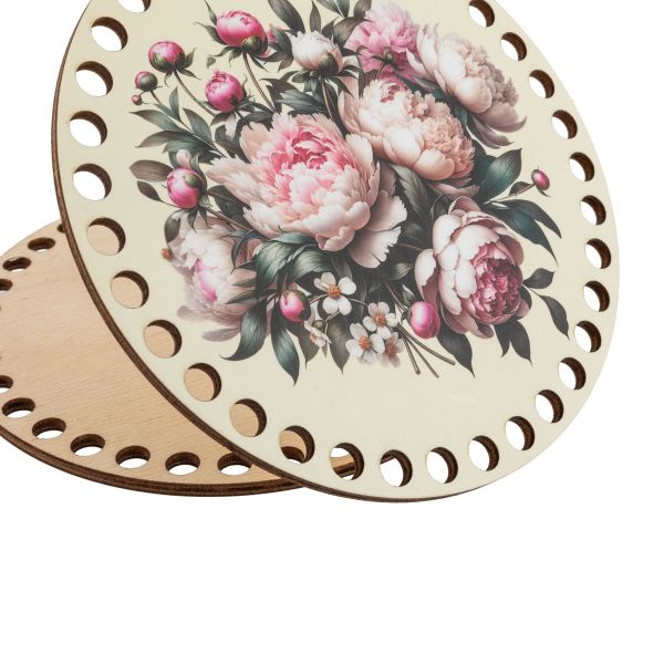 Набор донышек для вязания Матовый фанера ⌀15х0.4 см, 2 шт, 06 Пионы, Love2art ДВ-02