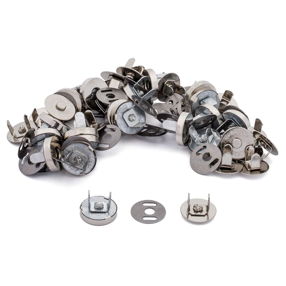 Кнопка магнитная металл ⌀14.0 мм, никель, 20 шт, S090662