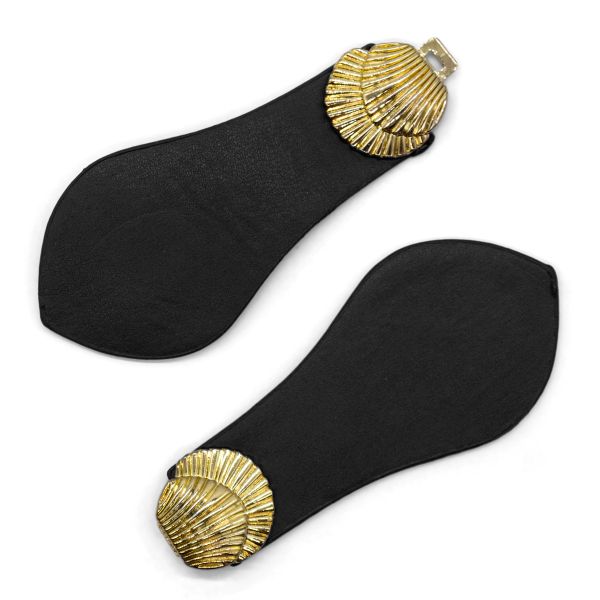 Фурнитура застежка для кардигана кожаная №5 черная 21,5см (золото), 2 шт