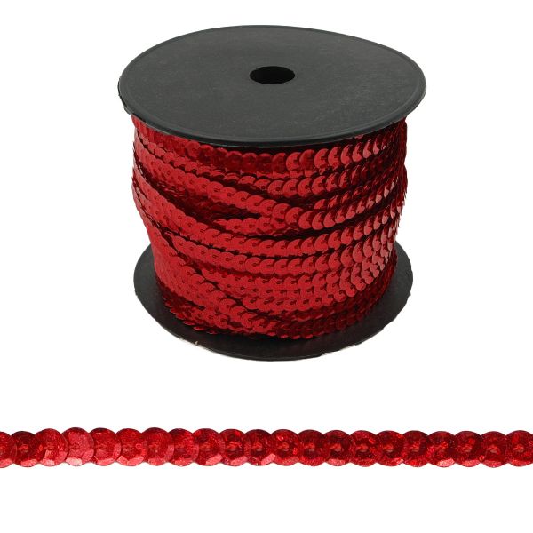 Тесьма пайетки, 6 мм, 73м (50103 красный)