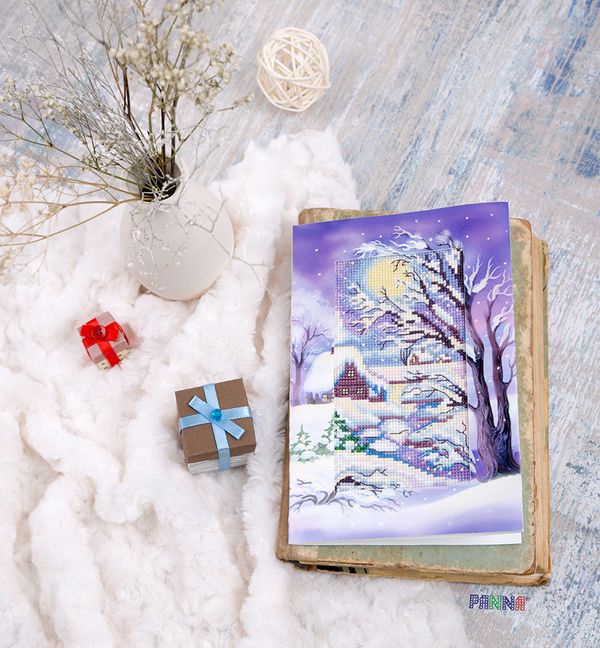 Набор для вышивания нитками Panna, Открытка. Лунная ночь, 7,5х13,5 см