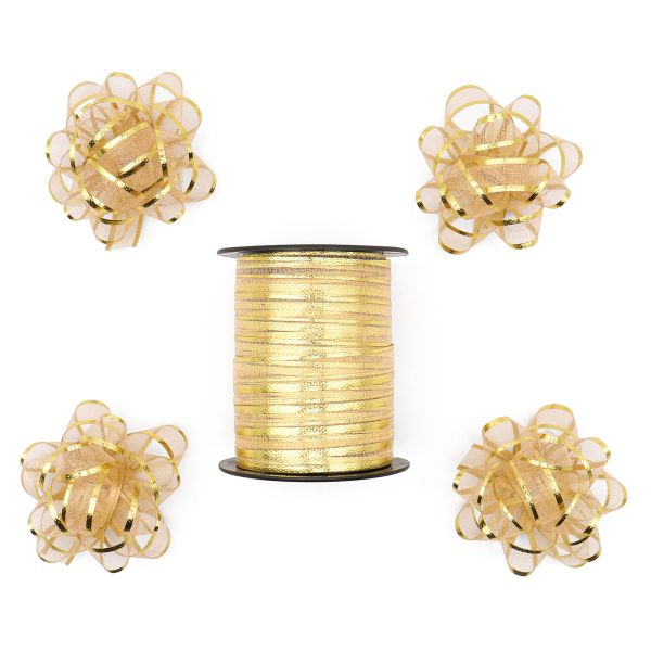 Набор для упаковки: лента 10 мм, 10 м + 4 бантика, AR415, золото