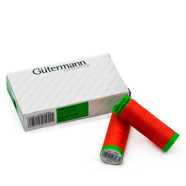 Нитки для тонких тканей Gutermann Extra Fine 150, 200м, 155 яркий апельсин, 5 катушек