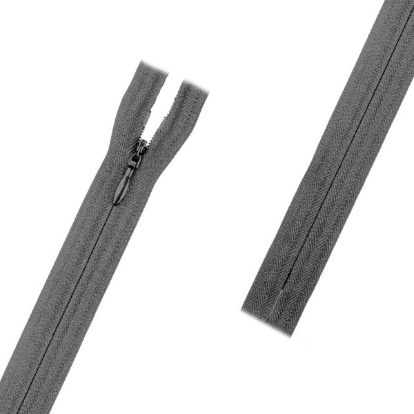 Молния спираль потайная плательная Т3 (3 мм) 1 зам., н/раз., 35 см, сатин (плотная), 301 св.серый, G013P Gamma, 10 шт