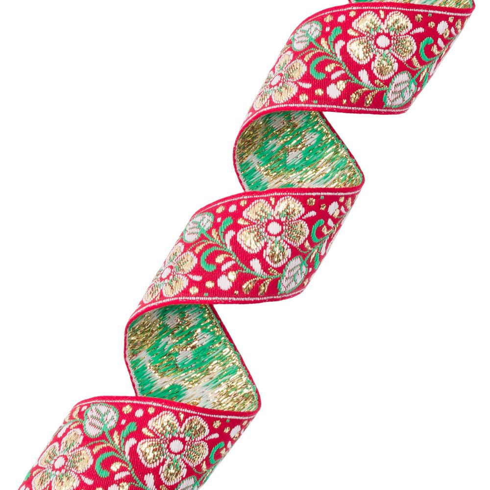 Лента (тесьма) жаккардовая 32.0 мм / 25±1 метров, с метанитом рис. 9565 Яблоневый цвет (1 красный) С3104Г17