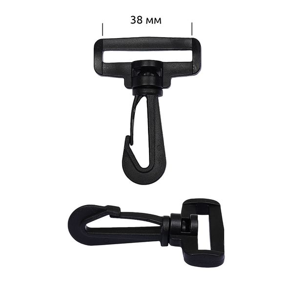 Карабин пластик 38 мм, цв.черный, уп.100 шт