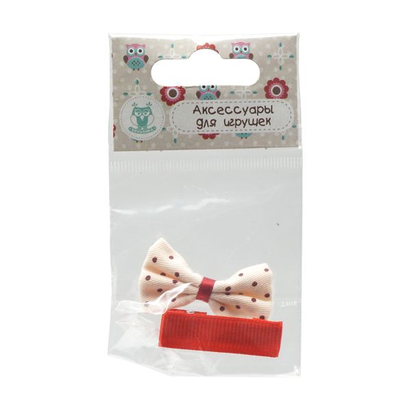 Набор Б-002 мини бантик+заколка 35мм/35мм (бежевый/красный) 29353