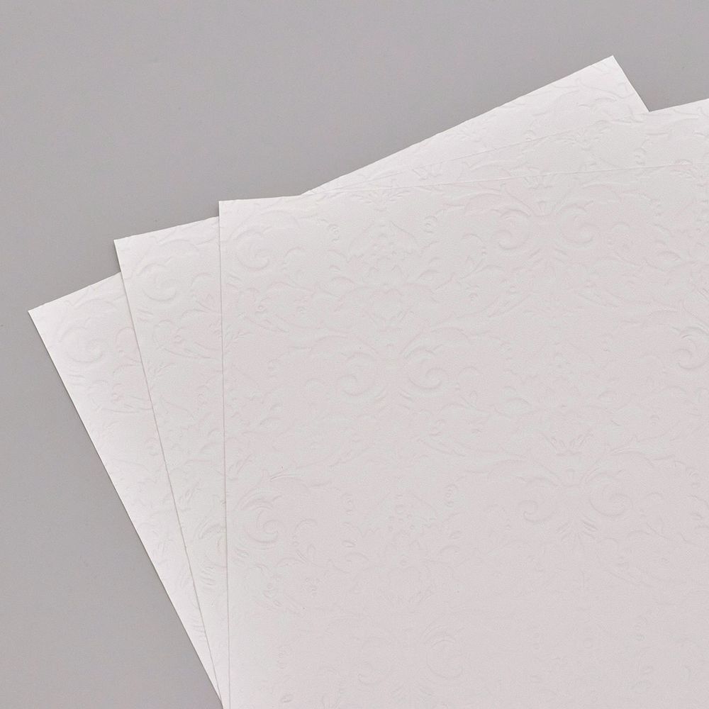 Фактурно-рельефная бумага Дамасский узор, 3 листа, БР003-1-Ф молочный /TOS/